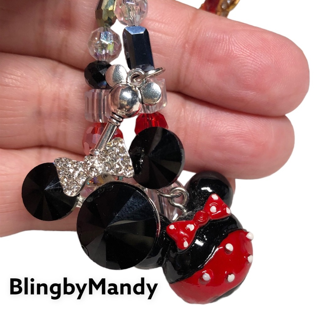 🌹❤️Minnie Mouse theme keychain/zipper pull-purse bling-black/red and silver…